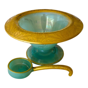 1940s Art Deco Green Glass Mayonnaise Bowl With Serving Spoon
