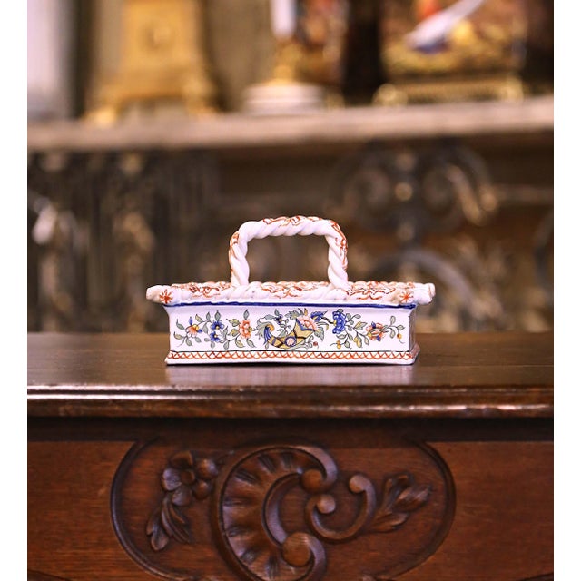 French Early 20th Century French Painted Desvres Faience Six-Egg Holder Basket- 7 Pieces For Sale - Image 3 of 9