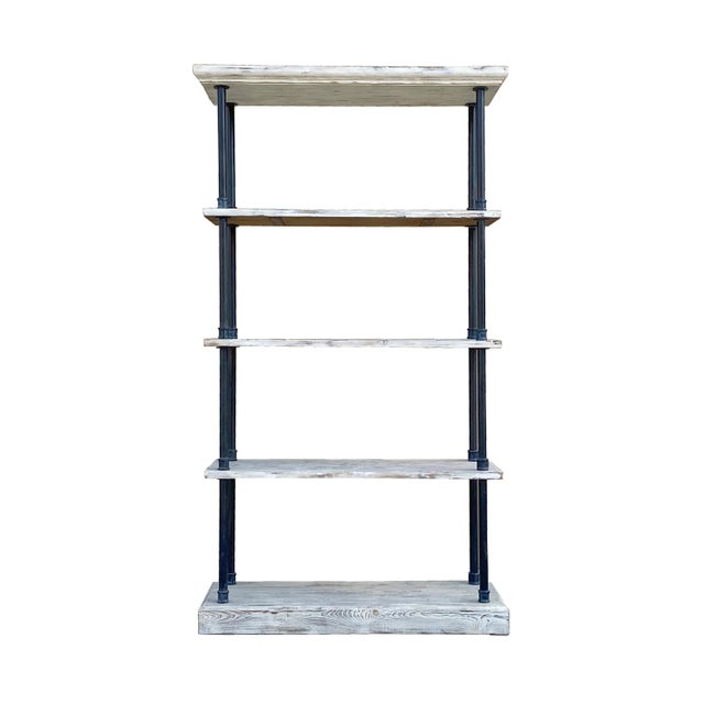 White Iron Bars Wash White Wood Shelves Industrial Bookcase Display Cabinet For Sale - Image 8 of 8