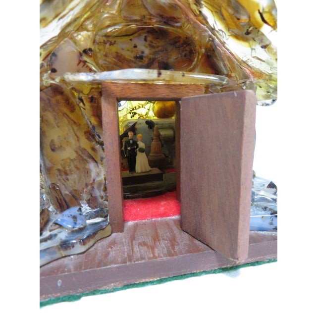 Mid 20th Century Handmade Sliced Agate ~ Stone Church Art Sculpture ~ Lamp & Music Box ~ Vintage Wedding Chapel Diorama For Sale - Image 5 of 18