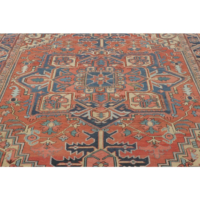 Antique Persian Heriz Rug With Geometric Medallion in Red & Blue - Rug & Kilim For Sale In New York - Image 6 of 8