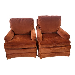 1970s Pair of Baker Encore Club Chairs Down Filled Velveteen For Sale
