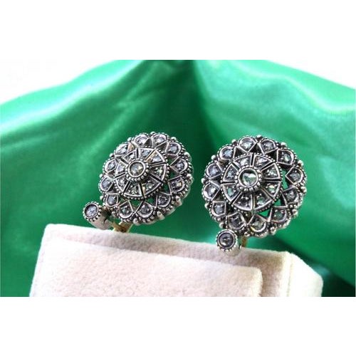 Circular Gold and Silver Earrings with Diamond Chips, Set of 2 For Sale - Image 4 of 7