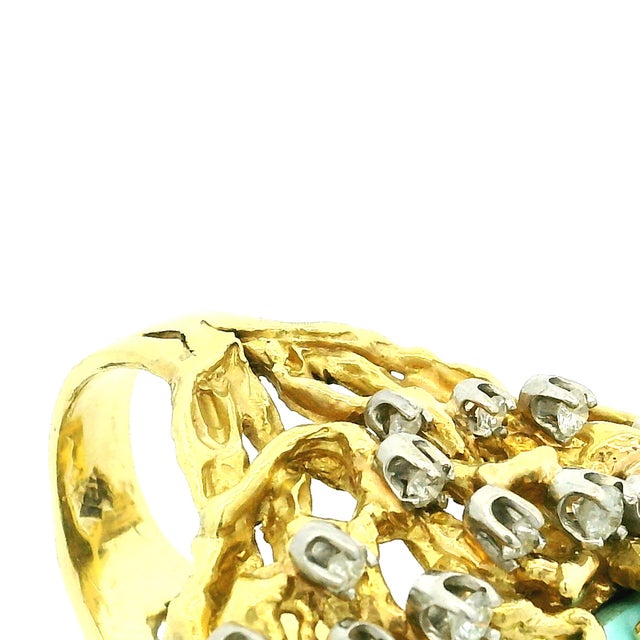 1960s 18k Gold Turquoise and Diamond Freeform Cocktail Ring, Size 7.5 For Sale - Image 13 of 17