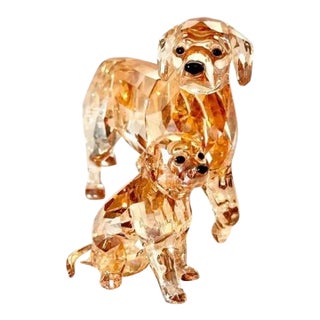Swarovski Crystal Golden Retriever Mom and Pup Figurine Set Retired Gold For Sale