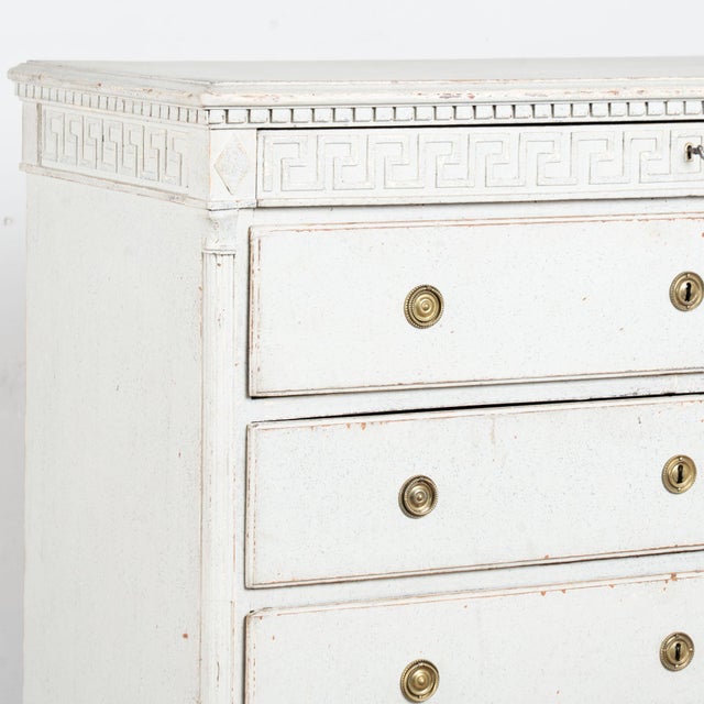Gray Early 19th Century Danish Gray Painted Pine Gustavian Chest of Five Drawers For Sale - Image 8 of 16