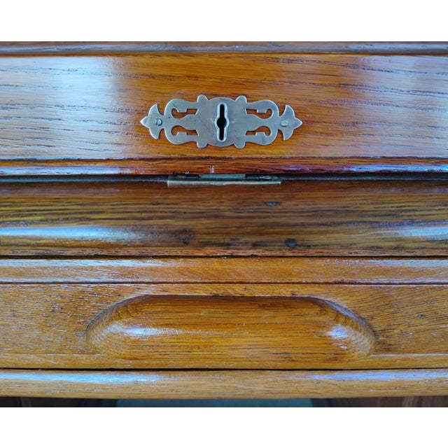 1890's Edwardian Oak Roll Top Desk For Sale - Image 18 of 18