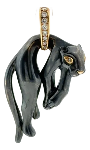 Vintage Cartier Panthere Diamond Silverium Black Silver 18k Yellow Gold Pendant