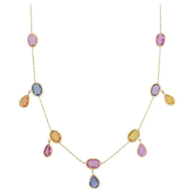 Art Deco 18k Yellow Gold 12.17ct Multi Gemstone Charm Necklace by VRJewels For Sale - Image 3 of 13