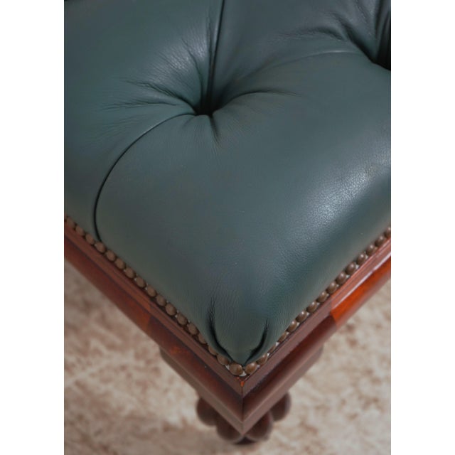 Henredon Mahogany Large Tufted Leather Ottoman For Sale In Philadelphia - Image 6 of 14