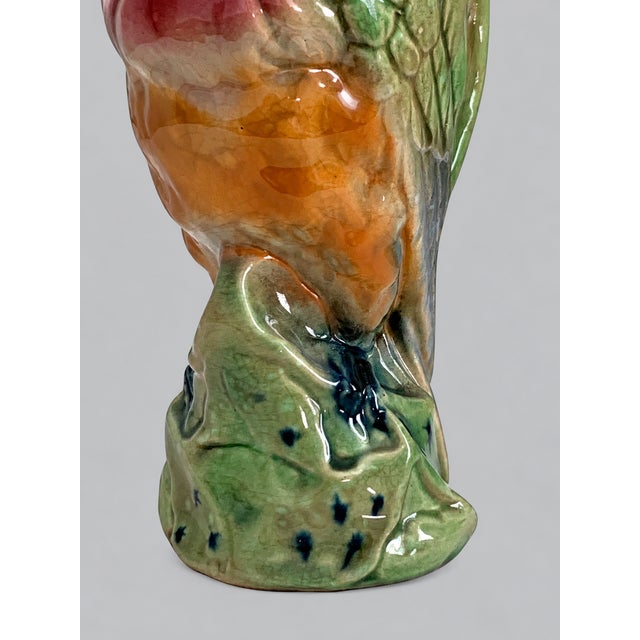 Early 20th Century French Barbotine Majolica Parrot Liqueur Pitcher, C. 1900 For Sale - Image 9 of 17