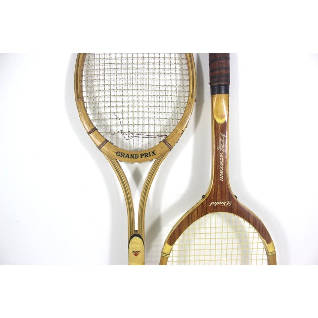 Curated Pair of Vintage Tennis Rackets for Designer Decorating Wood Racquet Set of Two For Sale - Image 4 of 11