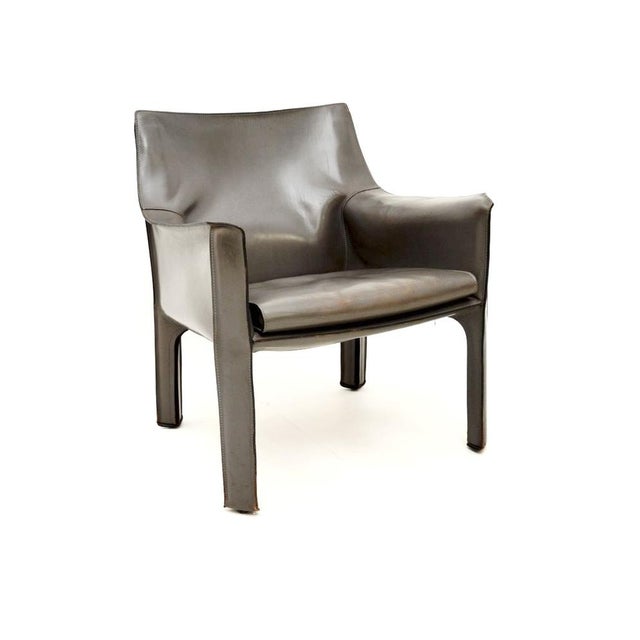A stylish and iconic vintage Italian leather CAB armchair by Mario Bellini. This was made in Italy by Cassina, it dates...