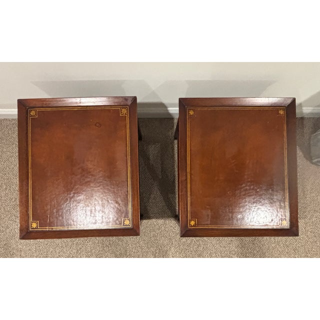 Pair of beautifully constructed mahogany Ming-style side tables by Heritage Henredon featuring timeless elegance and sleek...
