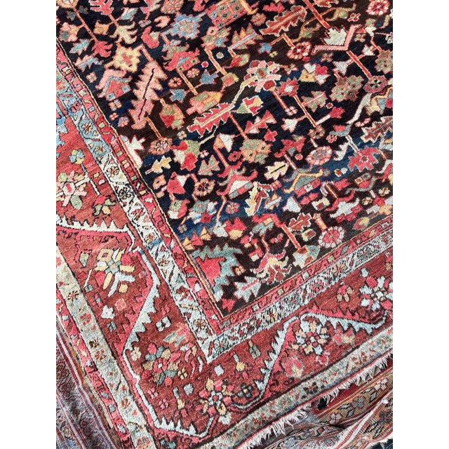1920s NORTHWEST PERSIAN HERIZ VILLAGE CARPET Century Old Indigo-Ground Organic Wool & Dyes 8.9 x 11.9 For Sale - Image 17 of 17