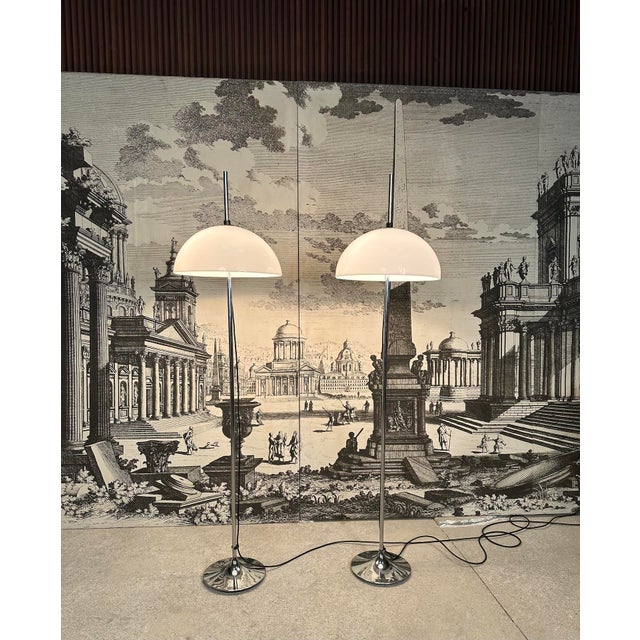 German Height Adjustable Mushroom Floor Lamps with Chromed Tulip Bases, 1960s, Set of 2 For Sale - Image 6 of 18