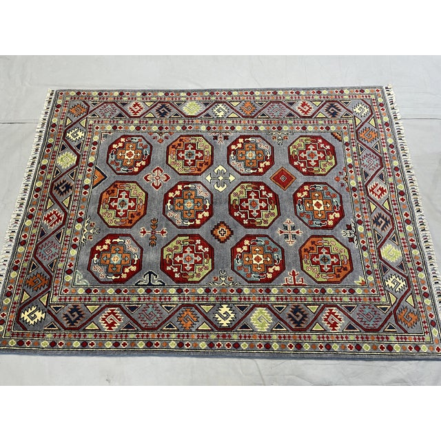 2000 - 2009 Slate Blue Philpa Bokhara Wool Rug With Elephant Foot Motifs, 4'11" X 6'5" For Sale - Image 5 of 15