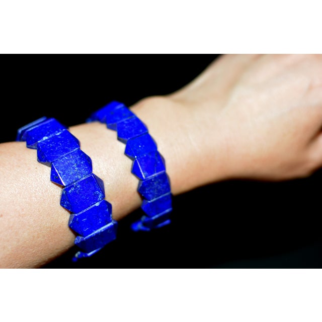 Modern Set Natural Fine Lapis Bracelets Aaaa Grade For Sale - Image 3 of 11