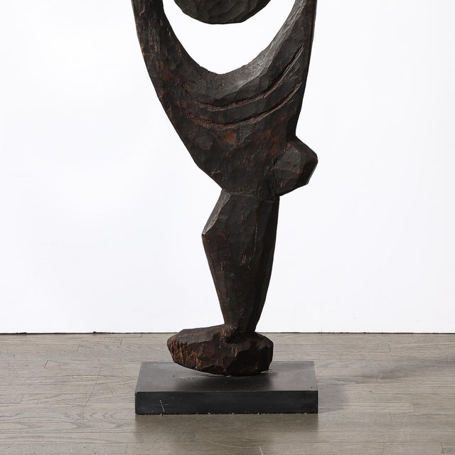 Male Yipwon Figural Carved Wood Sculpture on Stone Base For Sale - Image 12 of 12