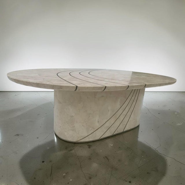 Italian Tessellated Stone and Brass Inlay Oval Coffee Table For Sale - Image 11 of 13