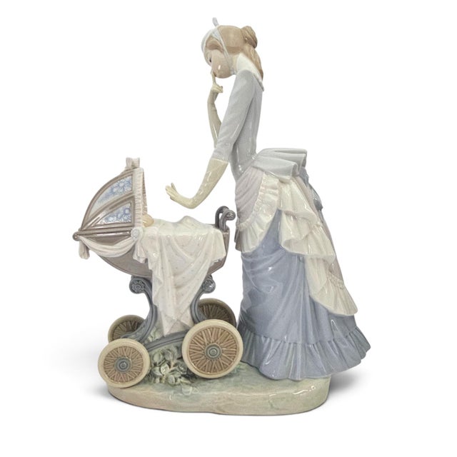 Late 20th Century Lladro #4938 Baby's Outing Spanish Porcelain Woman With Baby Carriage For Sale - Image 5 of 12