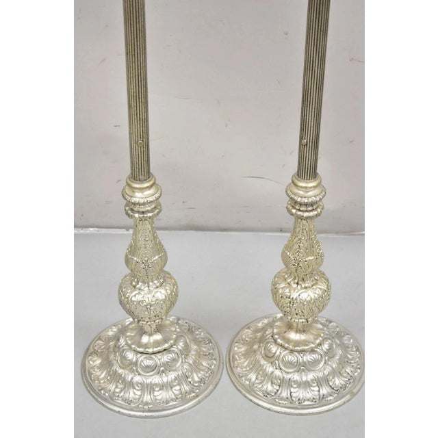 Vintage 43" Tall Baroque Silver Plated Collapsible Floor Candlesticks in Box For Sale - Image 4 of 15