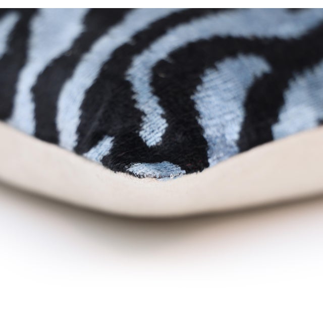 2020s Black & Silver Blue Zebra Silk Velvet Throw Pillow 20x20 | Handmade Luxury Animal Print Accent For Sale - Image 5 of 8