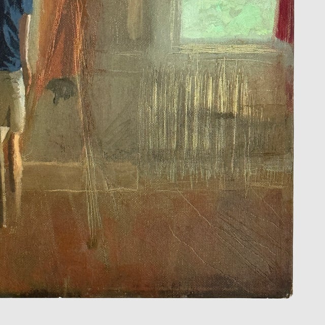 Vintage Expressionist Self-Portrait of Artist by Jimmy Bellew, Signed (Oil on Canvas). Interior still life of the artist...