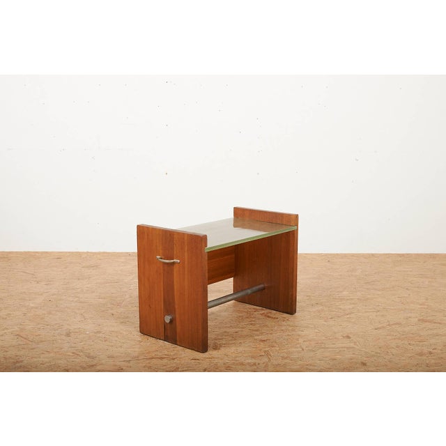 Side Table in Veneered Plywood with Sand-Cast Glass Top, Metal Tube and Handles by Jacques Adnet, 1930s For Sale - Image 10 of 10