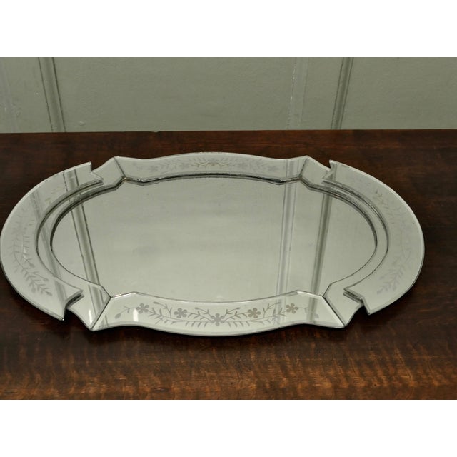 Glass Venetian Art Deco Cut Glass Mirror Wine Tray, 1930s For Sale - Image 7 of 8