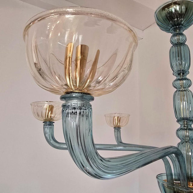 Blue 1980s Mid Century Modern Petrol Blue Murano Glass Chandelier For Sale - Image 8 of 11