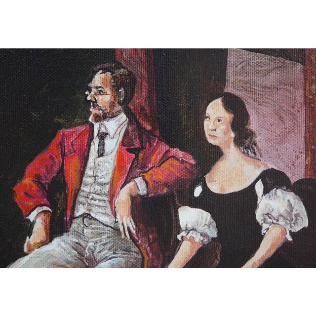 Black and red toned realistic acrylic painting by Cuban artist Douglas Perez Castro. The painting features a fictional...