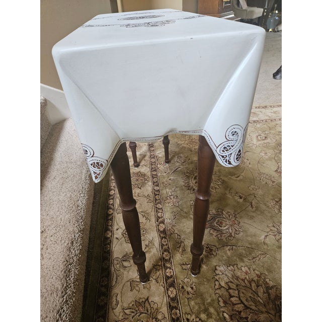 Late 20th Century Trompe l'Oeil Draped Wood Tablecloth Console Table For Sale - Image 5 of 7