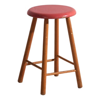 Vintage Wooden Stool with Round Seat, Central Europe, 1950 For Sale