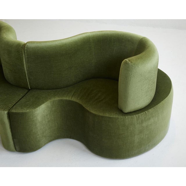 Wood Cloverleaf Sofa in Prada Green Velvet by Verner Panton for Verpan, Denmark, 2000s, Set of 2 For Sale - Image 7 of 13