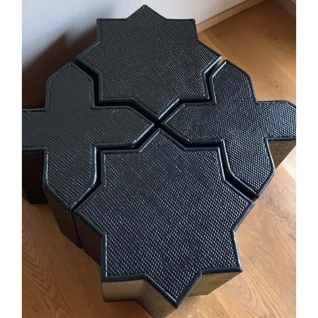 Black 1960s Vivai Del Sud Woven Rattan and Cane Italian Star and Cross "Stella and Croce" Tables - Set of Four For Sale - Image 8 of 16