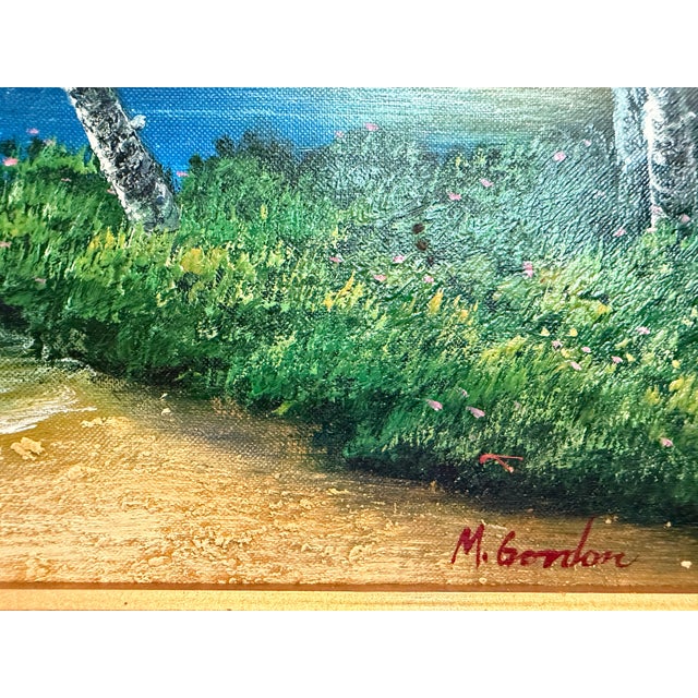 Tropical Beach Oil Painting Signed M Gordon, Palm Tree Seascape, Caribbean Coast For Sale - Image 4 of 13