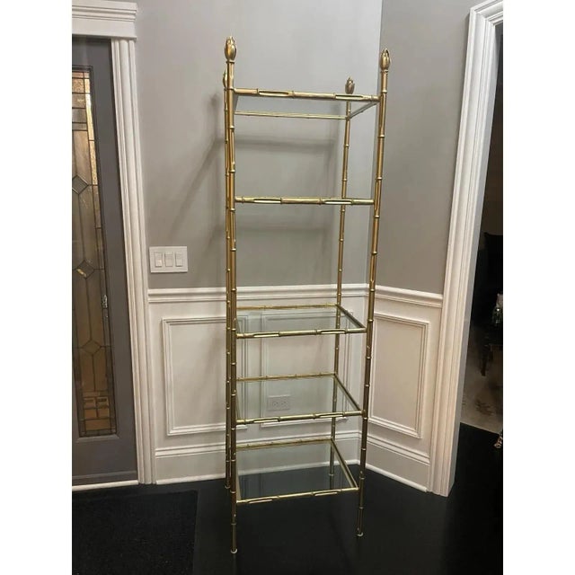 Vintage Chinoiserie Metal & Glass Etagere Display Shelf For Sale - Image 10 of 10