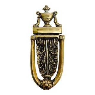 Vintage Neoclassical Solid Brass Urn & Acanthus Leaf Door Knocker For Sale