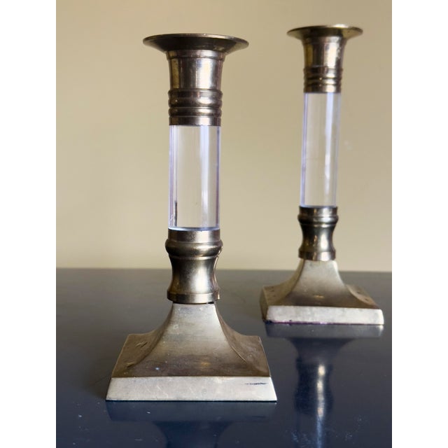 Vintage Pair of Mid-Century Modern Brass & Lucite Candle Stick Holders, 1960s For Sale In Cincinnati - Image 6 of 10