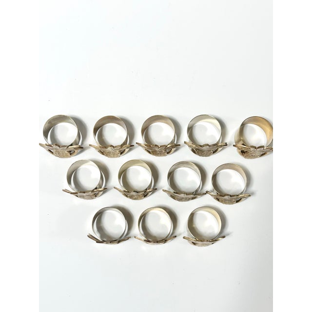 Metal Vintage Hollywood Regency Solid Brass Pineapple Napkin Rings – Set of 12 For Sale - Image 7 of 12