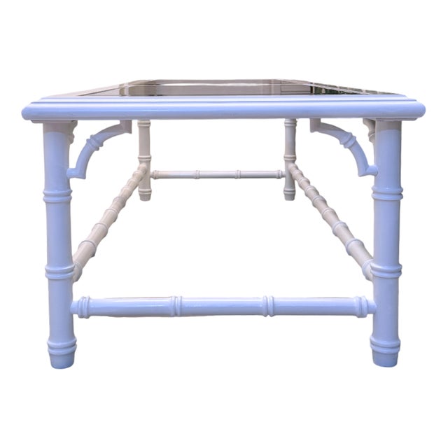 Mid 20th Century Palm Beach Regency Faux Bamboo Coffee Table in White Lacquer For Sale - Image 5 of 8