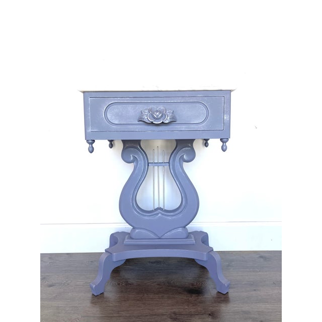 Vintage Mahogany Marble Top Harp End Table Chairish