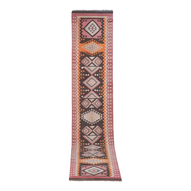 1960s Vintage Turkish Kilim Runner - Stair Kilim 3'3'' X 15' For Sale