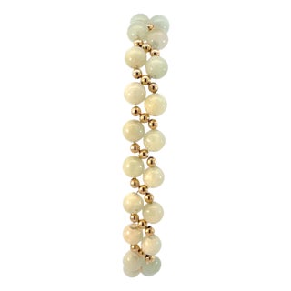 14k Yellow Gold Double-Strand Jade & Gold Bead Bracelet For Sale