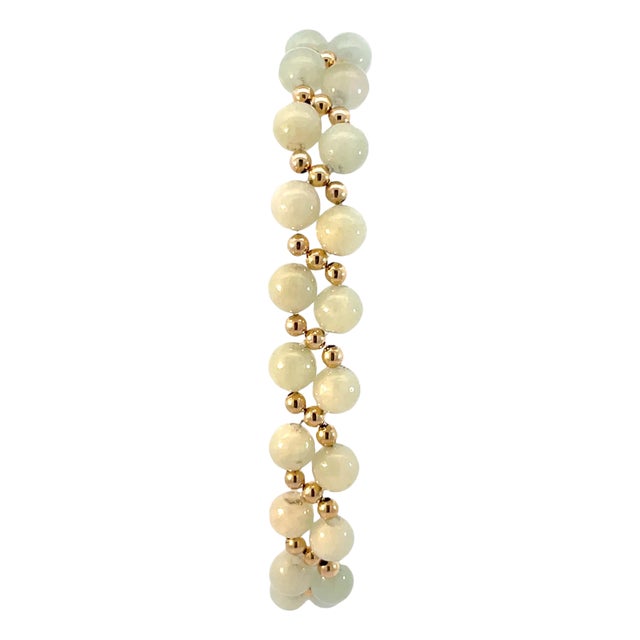 14k Yellow Gold Double-Strand Jade & Gold Bead Bracelet For Sale