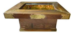 1930s Japanese Brass Hibachi Coffee Table With Drawers – Campaign Style, Mid-Century