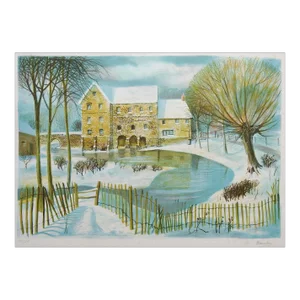 Vintage Mid Century Winter Landscape Lithograph