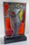 We are selling this cool mid century modern stained glass window panel. This artist panel has cool figure of a standing...