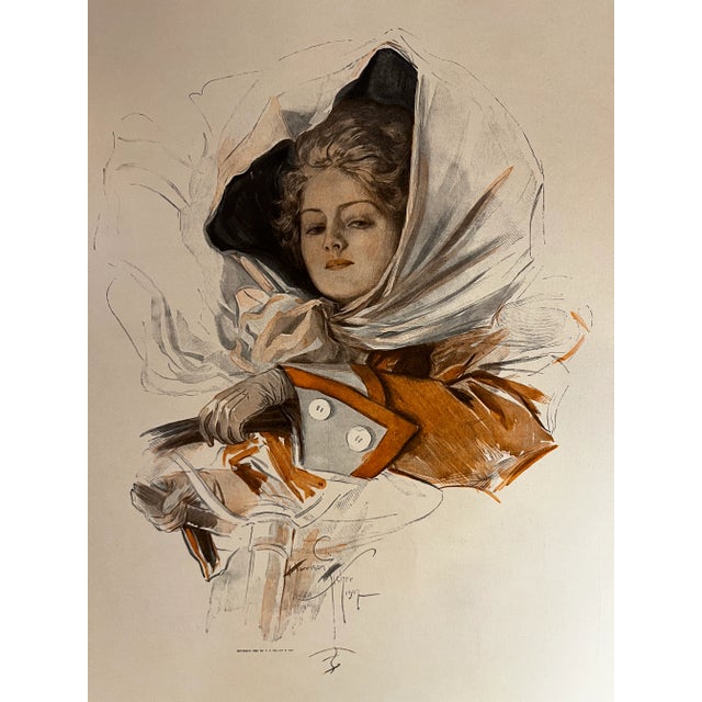 1908 "Ready for a Spin" by Harrison Fisher Antique Print. Ready for matting and framing.